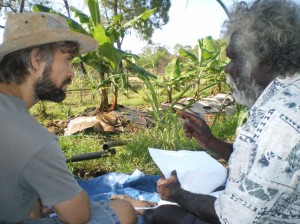 AHED team leader Tim Trudgen working with Yolngu visionary Timothy Demala.