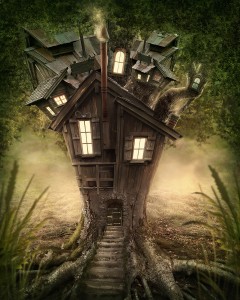 Fantasy tree house in forest