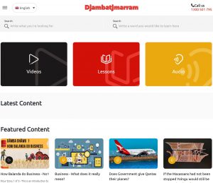 The djambatjmarram home page showing video audio and lessons links 